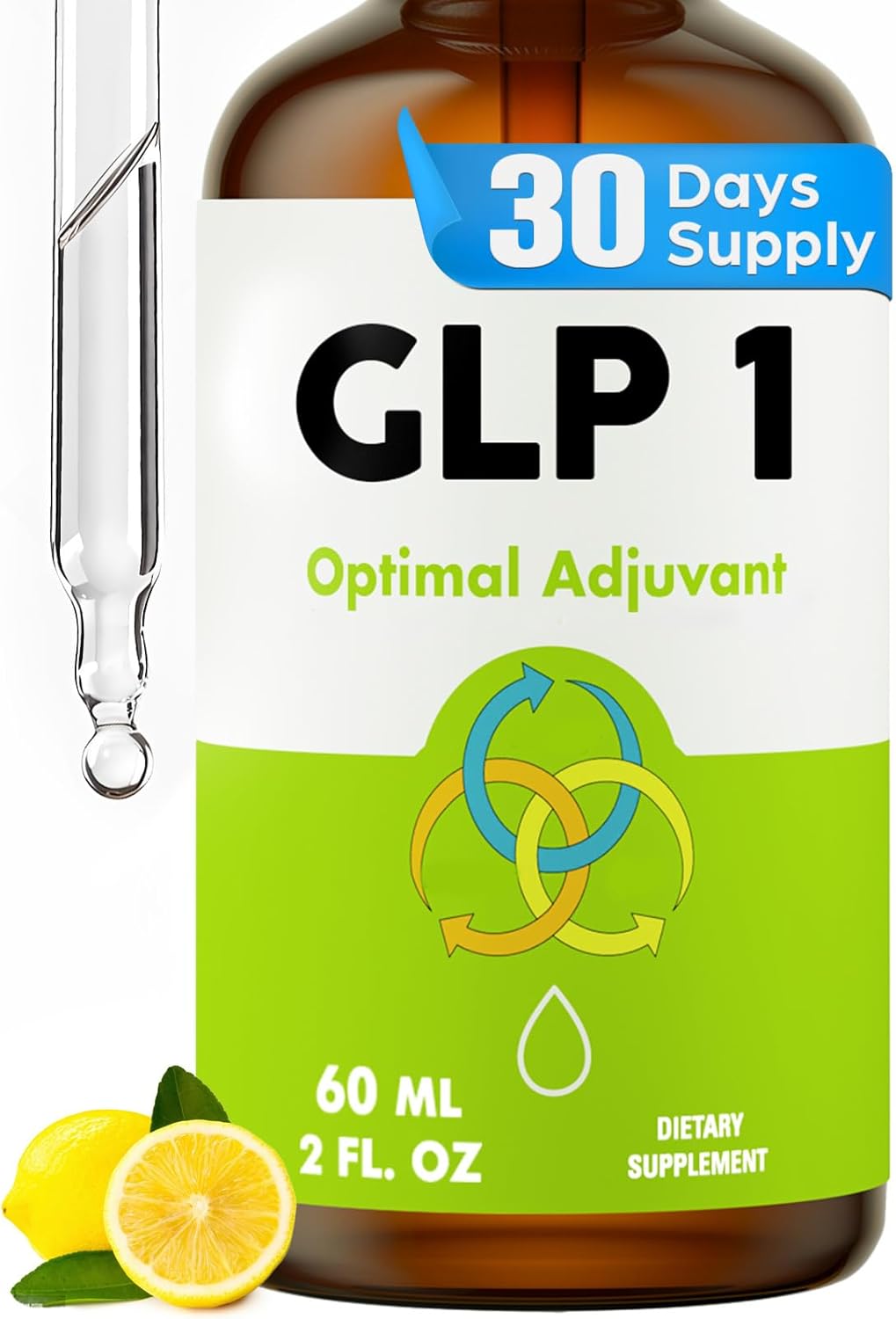 Glp 1 Liquid Drops for Women & Men, 27-in-1 Formula with Chromium, Hydrolyzed Collagen & Prebiotics & More | Vegan, Non-GMO, Fast Absorption – 60 ML(Lemon Flavor)