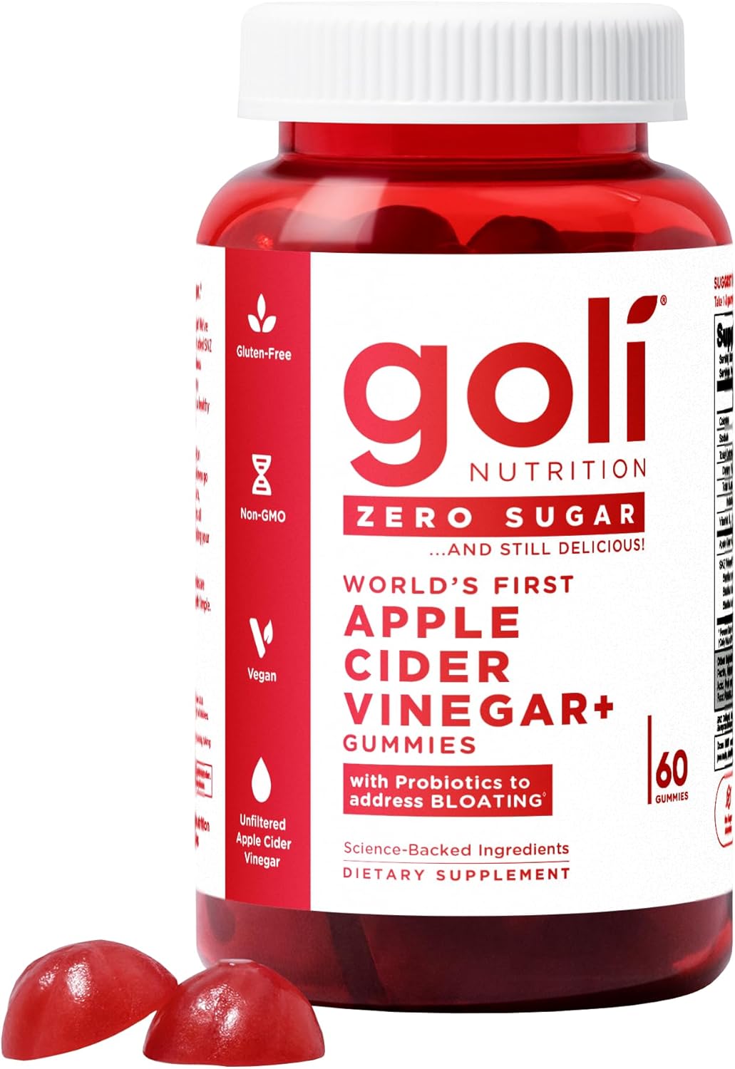 Goli Zero Sugar Apple Cider Vinegar Gummies – ACV with Vitamin B12 and Probiotics – No Sugar Alcohols – Vegan, Keto-Friendly, Gluten-Free