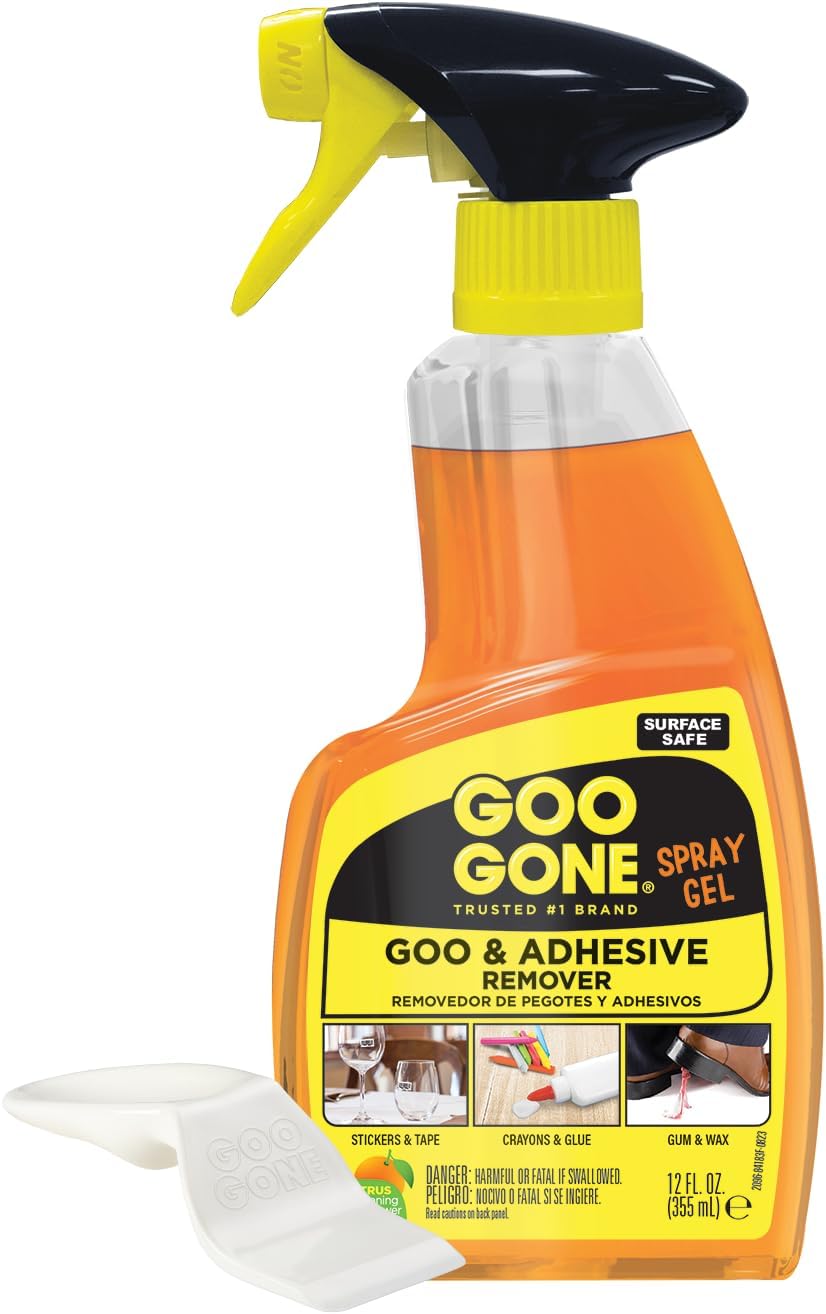 Goo Gone Spray Adhesive Remover Gel, 12 oz, Removes Glue, Stickers, Tape Residue, Grease, Gum & Wax, Adhesive Spray with Citrus Cleaning Power for Hard Surfaces, Carpets & Fabrics
