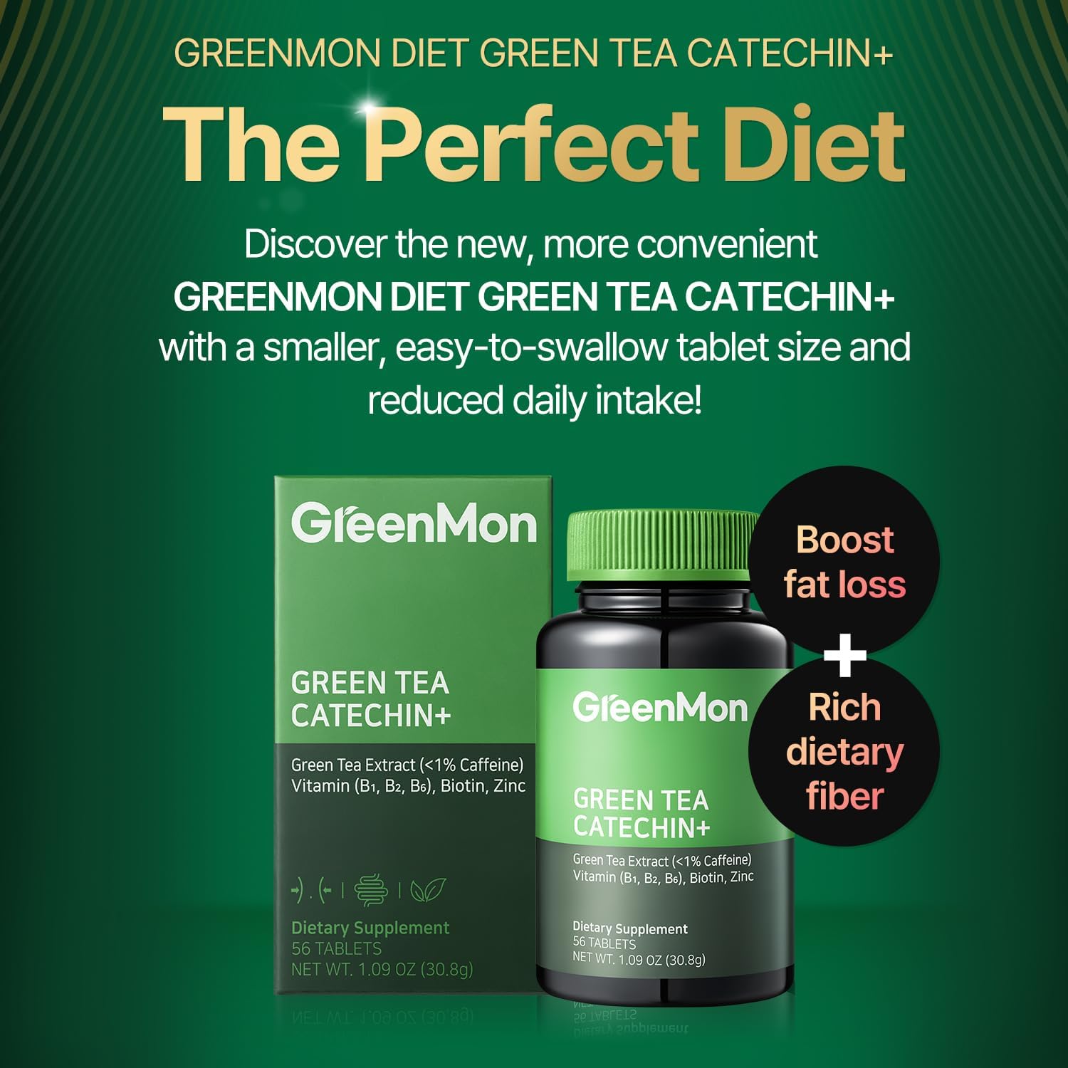 Green Tea Catechin+ – Contains Catechin 300mg, Aloe Vera Extract Powder, Vitamins, Biotin for Dietary and Health Supplement (56 Tablets / 28 Days Serving)