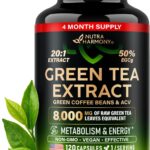 Green Tea Extract - 50% EGCG, Extra Strength 20:1 Extract - Natural Green Tea Supplement + Green Coffee Beans & Apple Cider Vinegar - Energy & Metabolism Support - for Men & Women - Vegan 120 Capsules