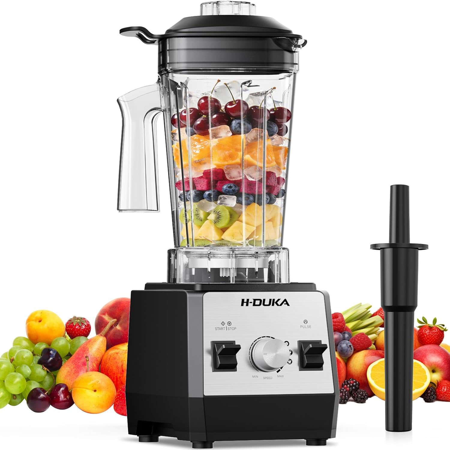 H-Duka Blender, Countertop Blenders for Kitchen with 64oz Pitcher, Powerful 25000 PRM Blender for Smoothies, Ice Crushing, Frozen Fruits, Milkshakes, Pulse Function, Self-Cleaning (Silver Black)