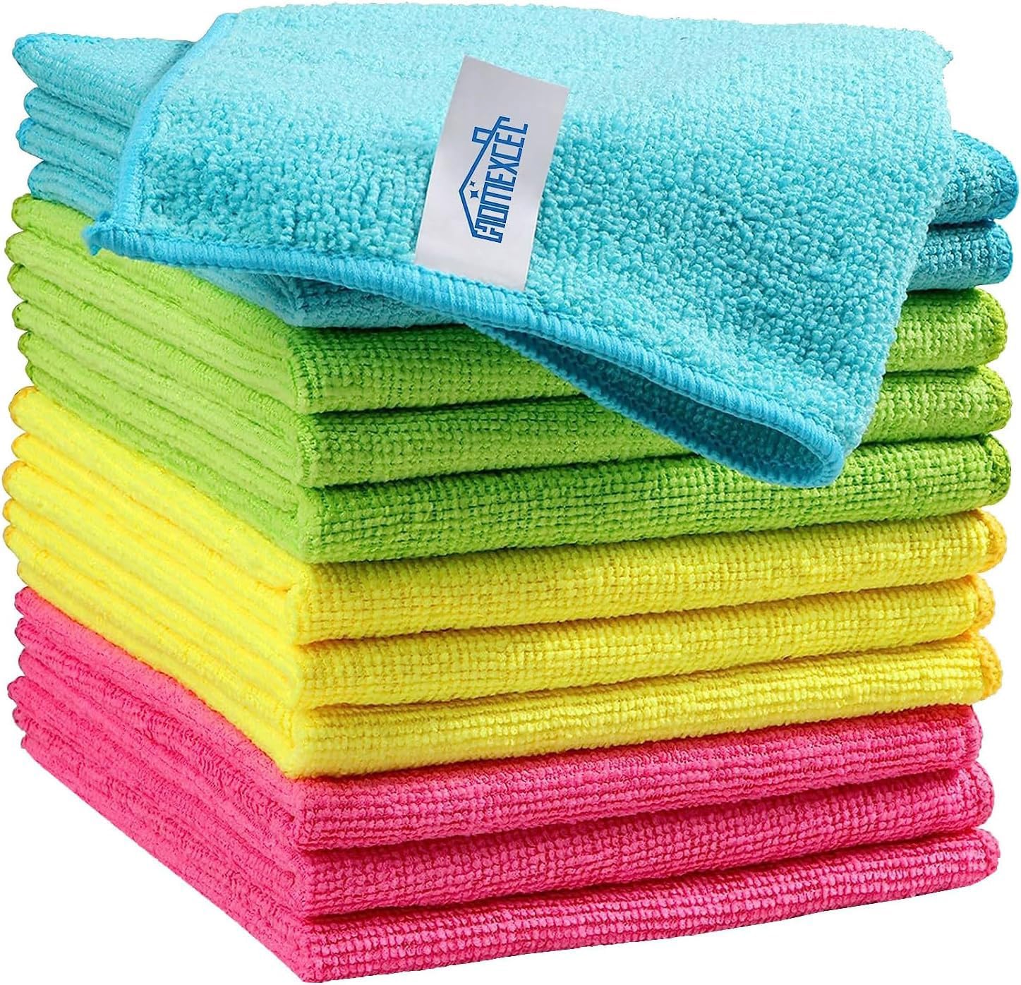 HOMEXCEL Microfiber Cleaning Cloth,12 Pack Cleaning Rags, Cleaning Towels with 4 Color Assorted, 11.5″X11.5″(Green/Blue/Yellow/Pink)