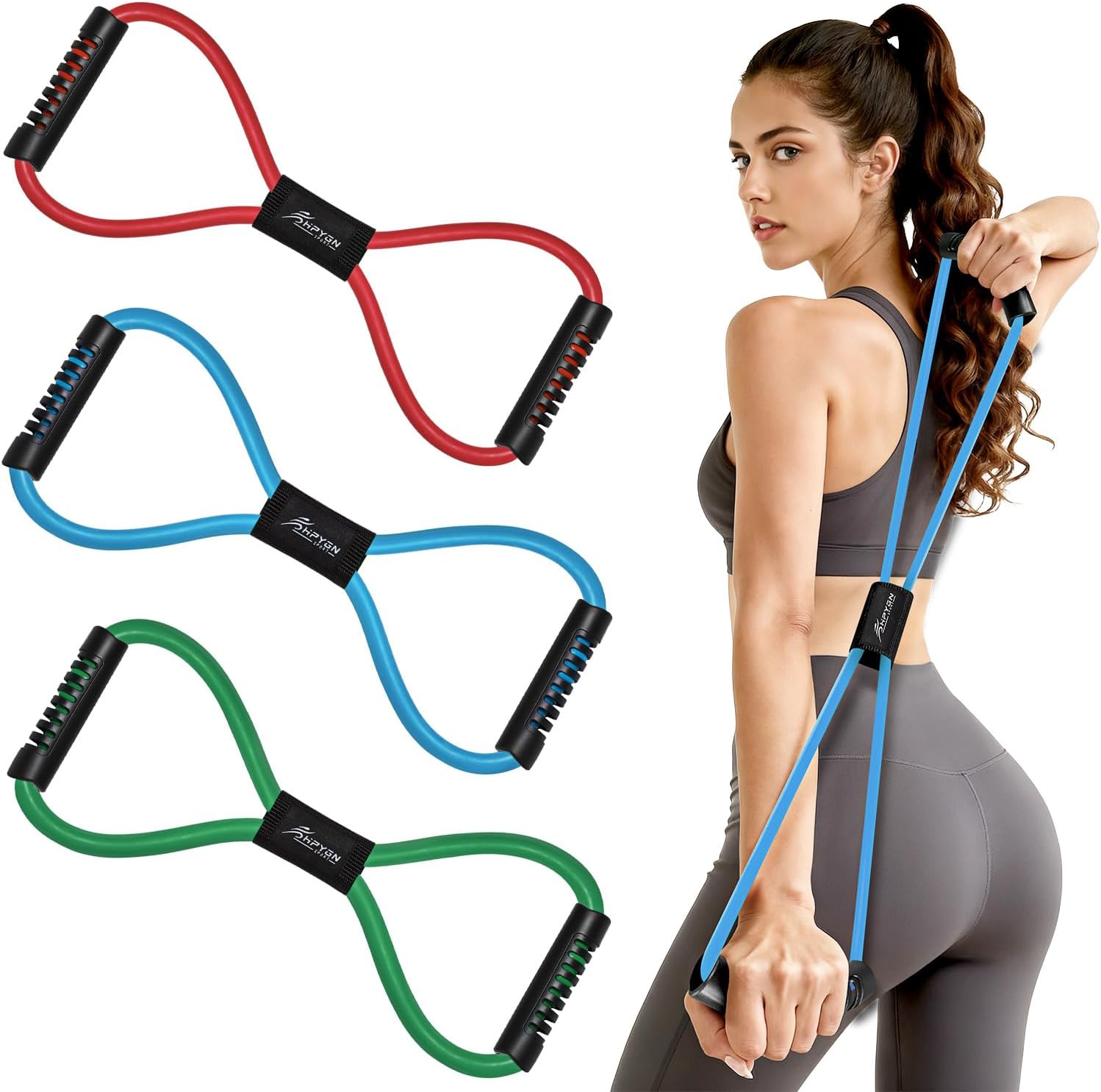 HPYGN Resistance Bands, Figure 8 Exercise Bands for Women Men, 8 Shaped Resistance Bands for Arms, Chest Expander, Yoga Gym Fitness Pulling Rope 8 Word Elastic for Exercise Muscle Training Tubing