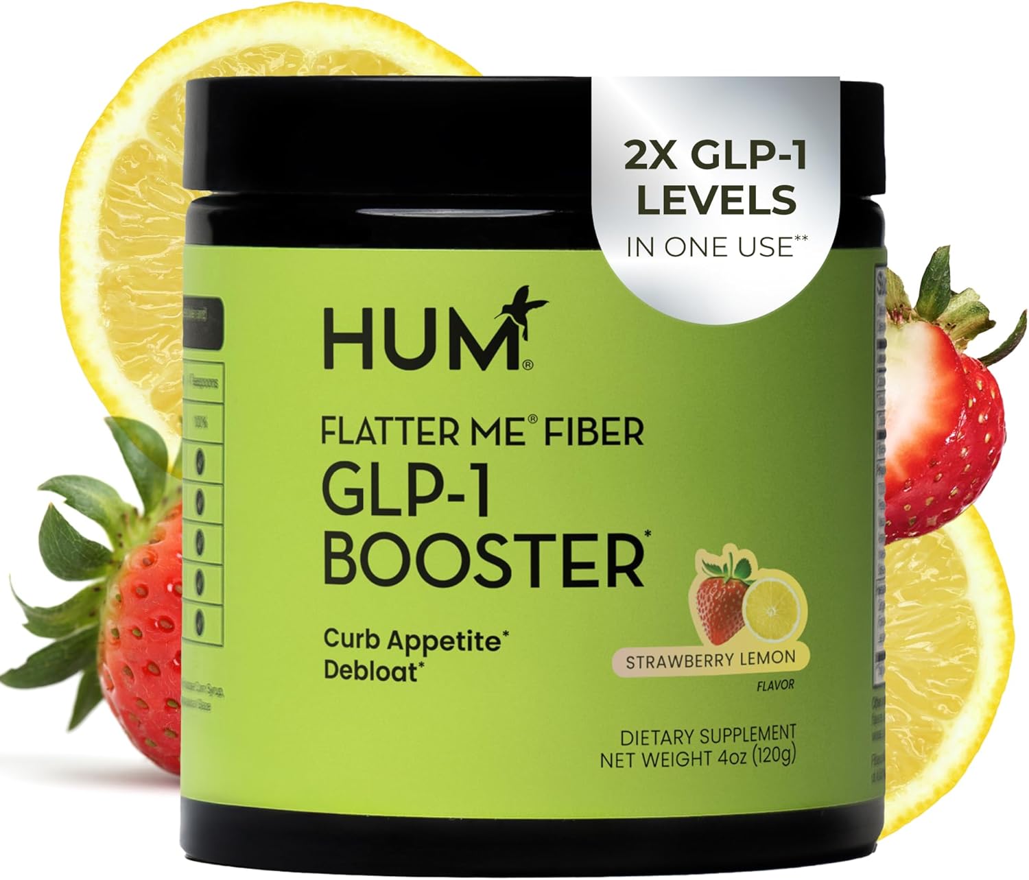 HUM Flatter Me Fiber Supplement for Women & Men, Prebiotics & Digestive Enzymes to Support Weight & Bloating, Digestive & Gut Health, Fiber Powder Drink Mix, Strawberry Lemon – 10 Servings