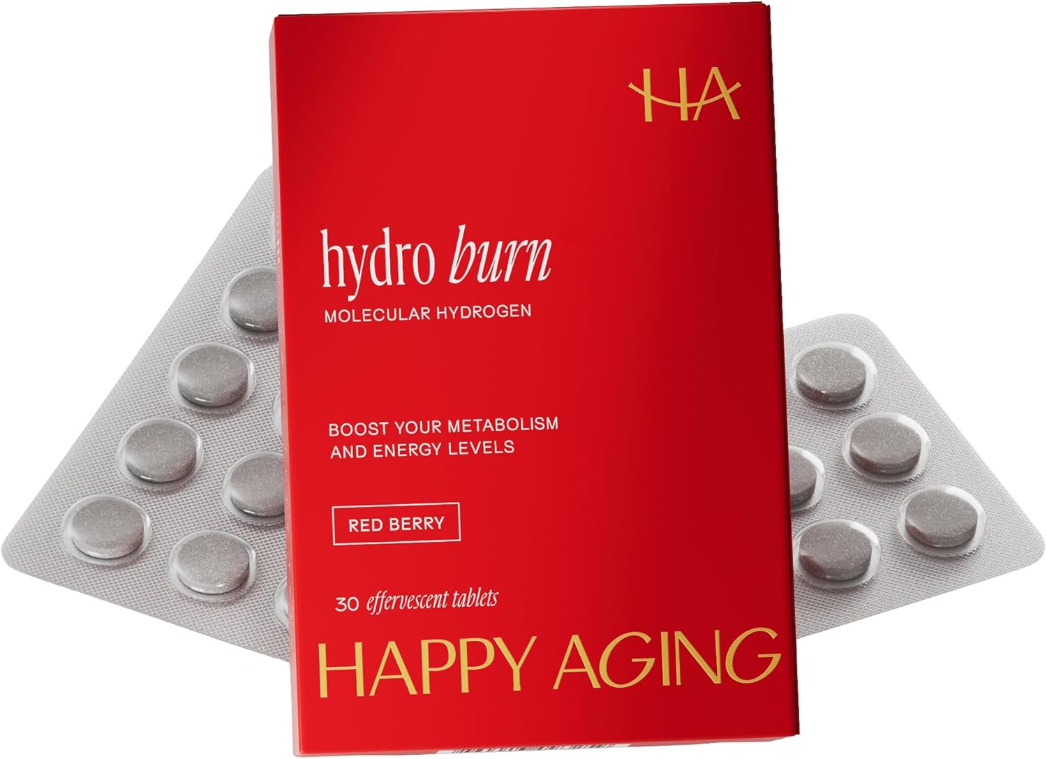 Happy Aging Hydro Burn H2 Molecular Hydrogen Water Tablets|Clean Energy & Metabolic Support| Molecular Hydrogen with Magnesium| Fast-Dissolving, Keto Antioxidant|30 Red Berry Tablets