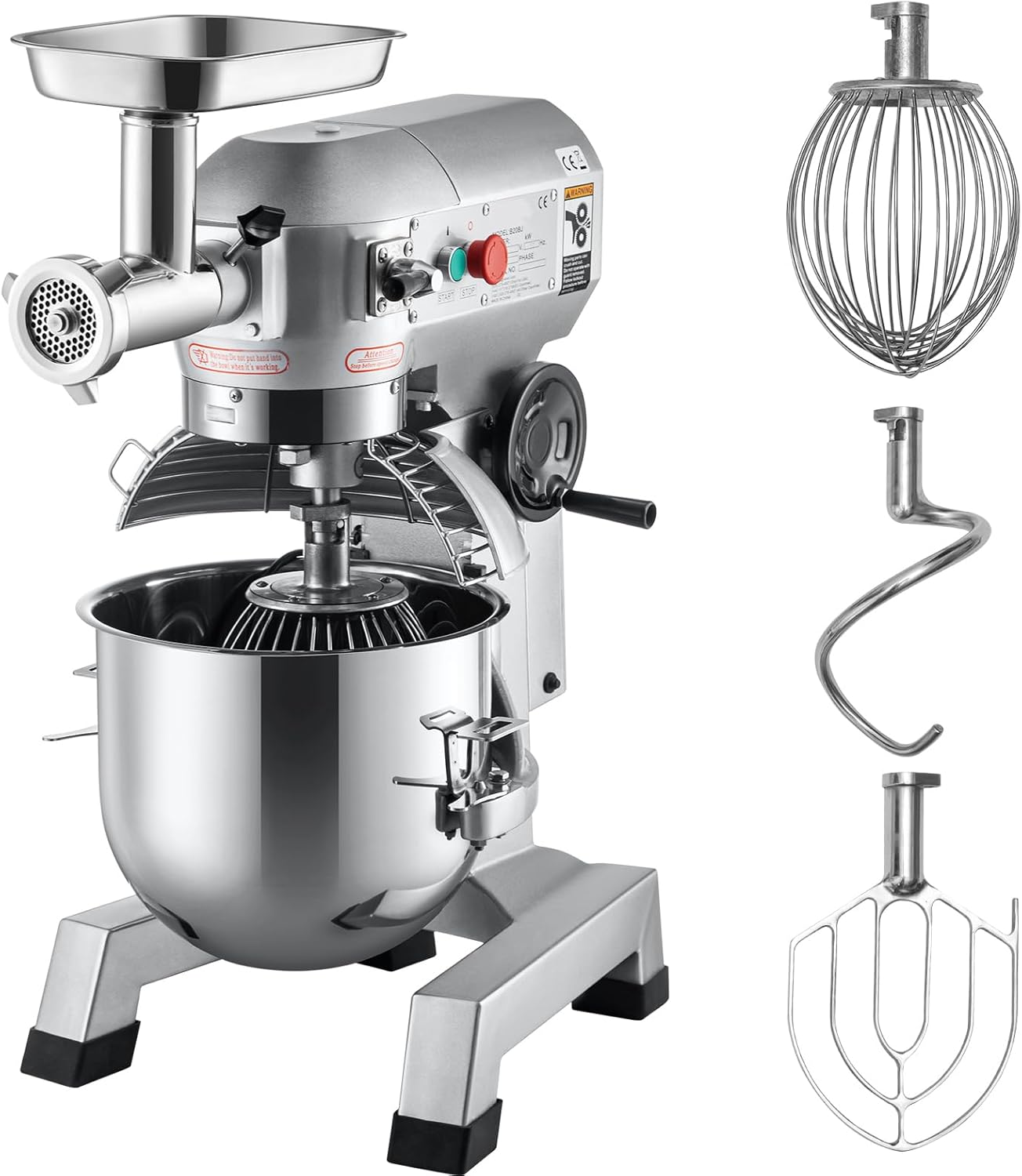 Happybuy 20Qt Commercial Stand Mixer, 1100W Multifunctional Electric Food Mixer with Meat Grinder, 3 Speeds, Dough Hook & Whisk for Bakeries and Pizzerias