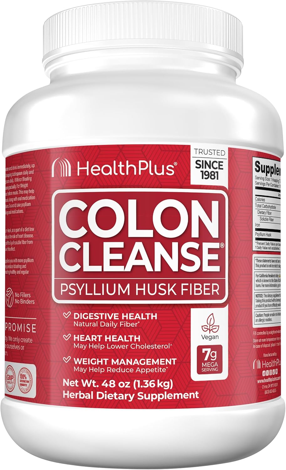 Health Plus Colon Cleanse Digestive Support | All Natural Daily Fiber for Toxin Elimination To Reduce Bloating | Supports Heart Health | 48 Ounces, 194 Servings