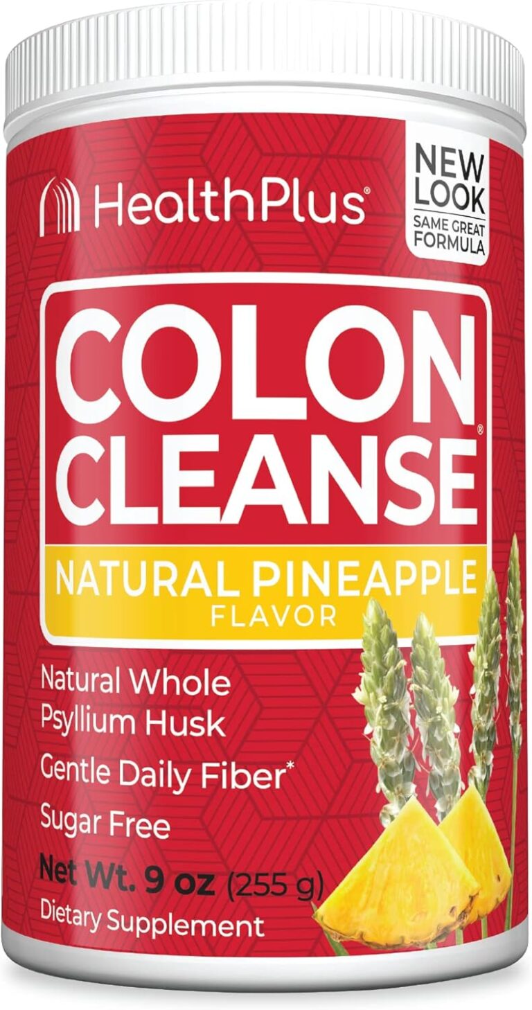 Health Plus Colon Cleanse Digestive Support | No Artificial Flavors | Daily Fiber for Toxin Elimination to Reduce Bloating | Psyllium Husk | Pineapple Flavor | 9 Ounces, 36 Servings