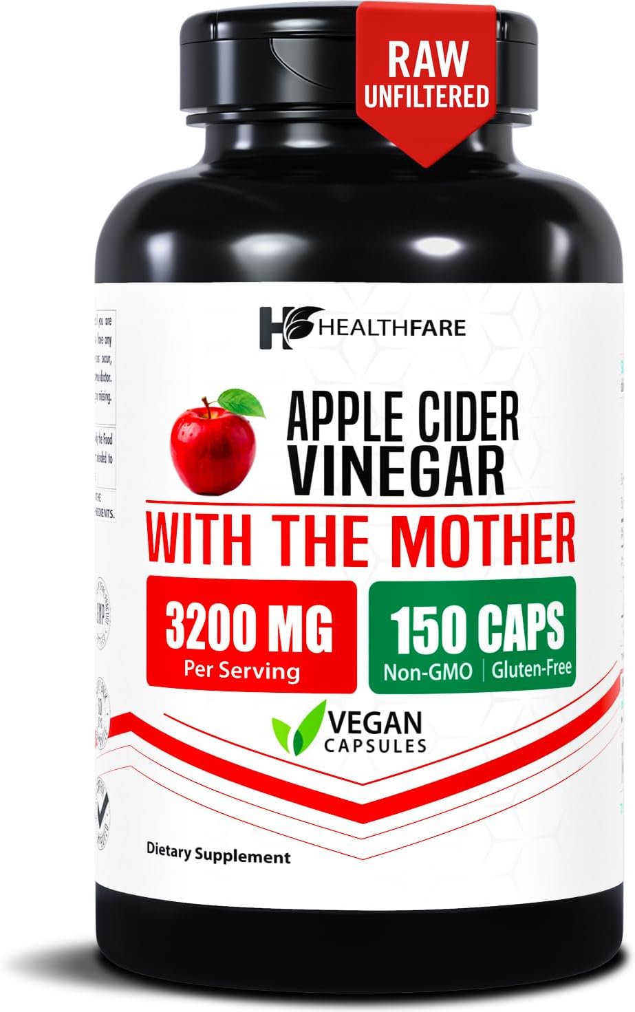 HealthFare Apple Cider Vinegar Capsules with the Mother | 3200mg Raw, Organic & Unfiltered ACV | 150 Vegan Pills | Maximum Strength Supplement for Detox & Digestion | Non-GMO, Gluten-Free, Made in USA