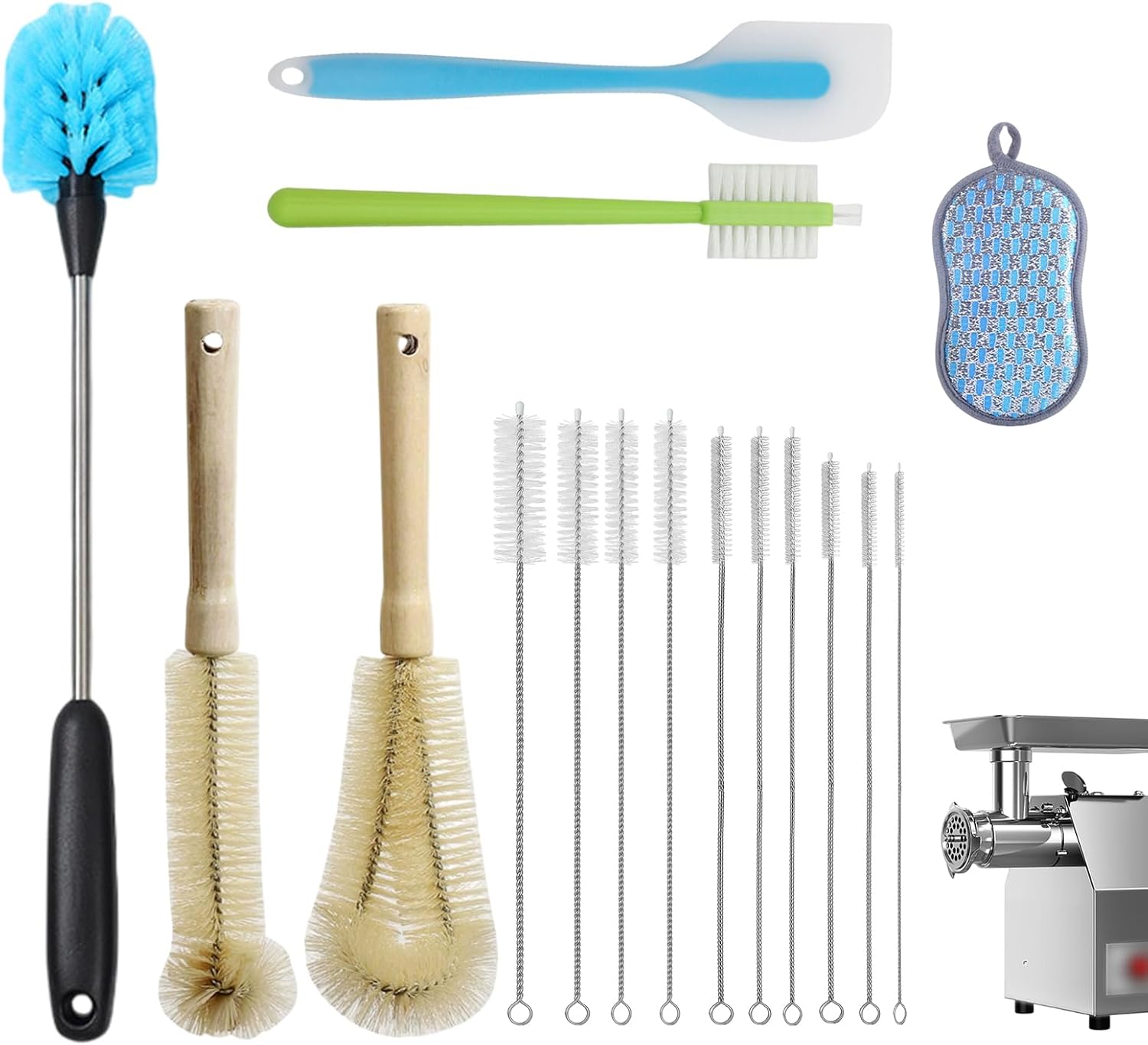 Heavy-Duty Multi-Purpose Kitchen Brush Set | for Meat Grinder, Mixer & Home Cleaning | Complete Kit for Stubborn Residue Removal (16-Piece Set)