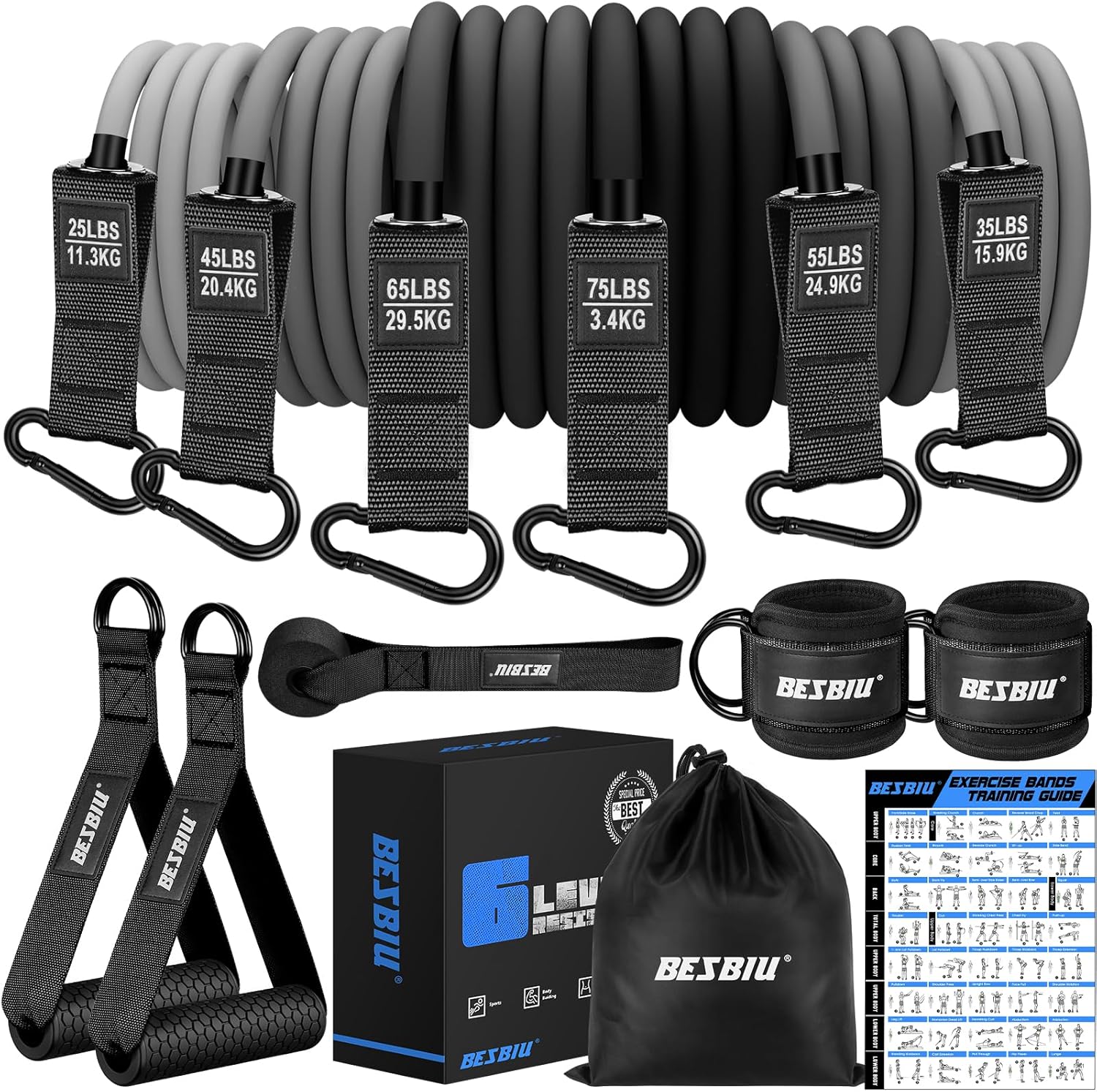 Heavy Resistance Bands for Working Out, 300lbs/360lb/420lb Exercise Bands Workout Bands with Handles, Door Anchor, Ankle Straps, Home Gym Workout Equipment for Men Fitness Strength Training Stretching