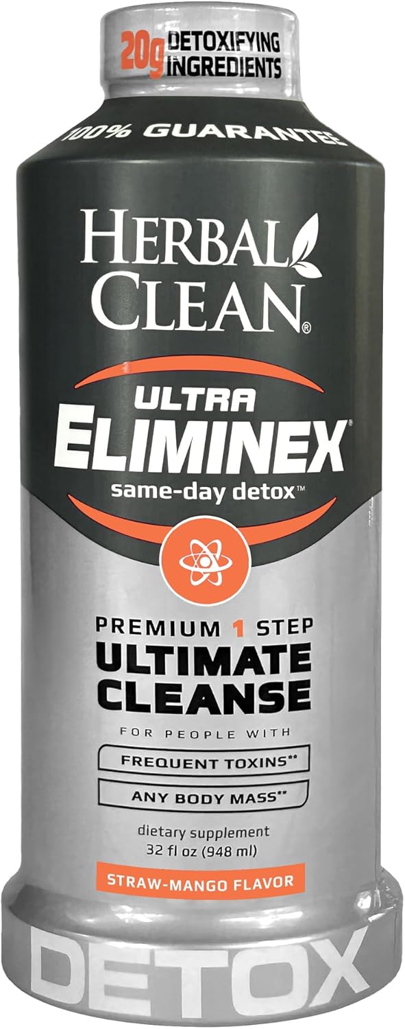 Herbal Clean Same Day Ultra Eliminex Detox Cleanse Drink* (32 fl oz) – Straw-Mango Flavor Full Body Cleanse Detox Drink with Milk Thistle Seed* for high Toxin*, Vitamin B12 for Men & Women