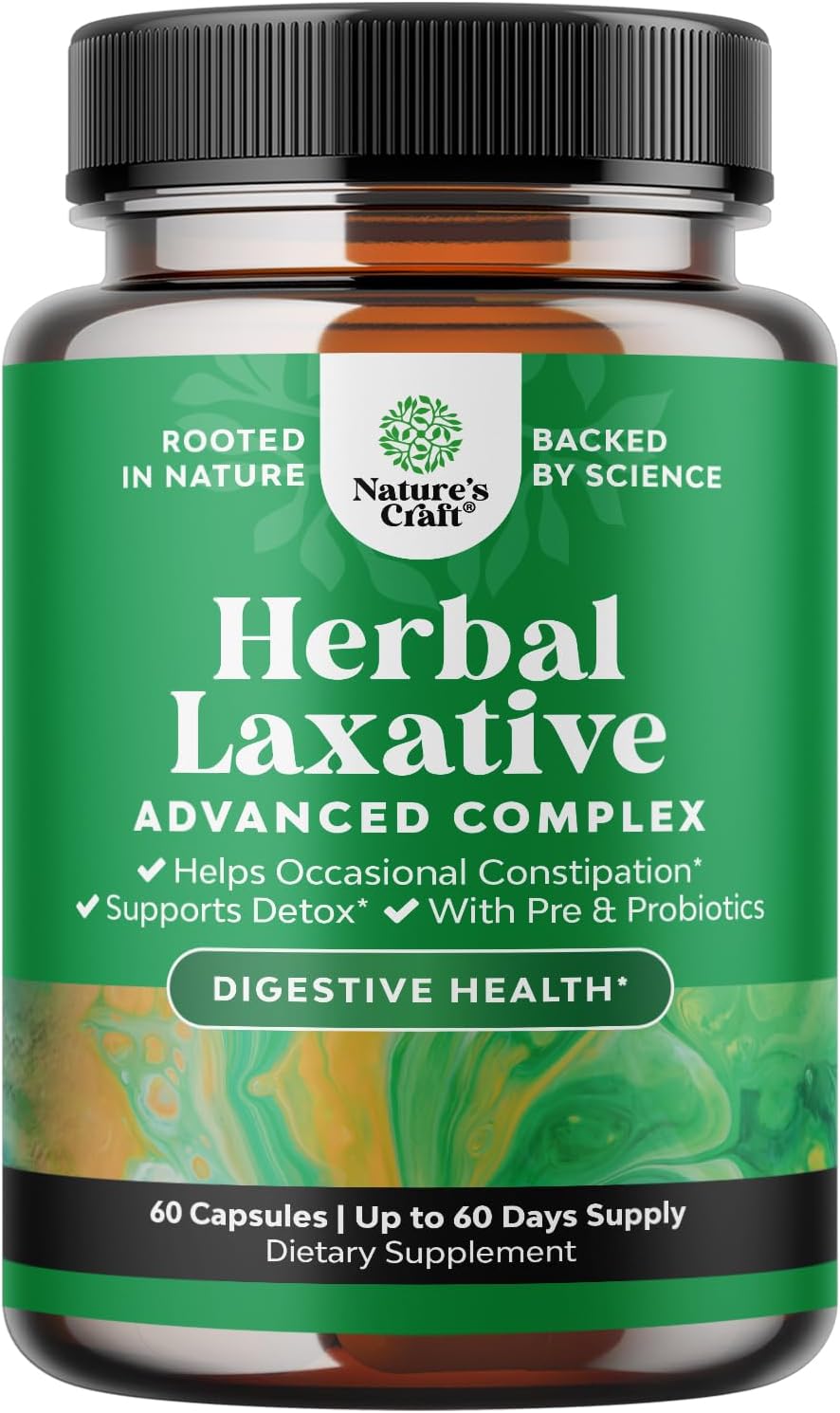 Herbal Laxative Capsules with Probiotics – Natural Laxatives for Constipation with Senna Leaf, Psyllium, Aloe Vera – Colon Cleanse for Women & Men – Detox for Gut Health & Weight Management – 60 Count