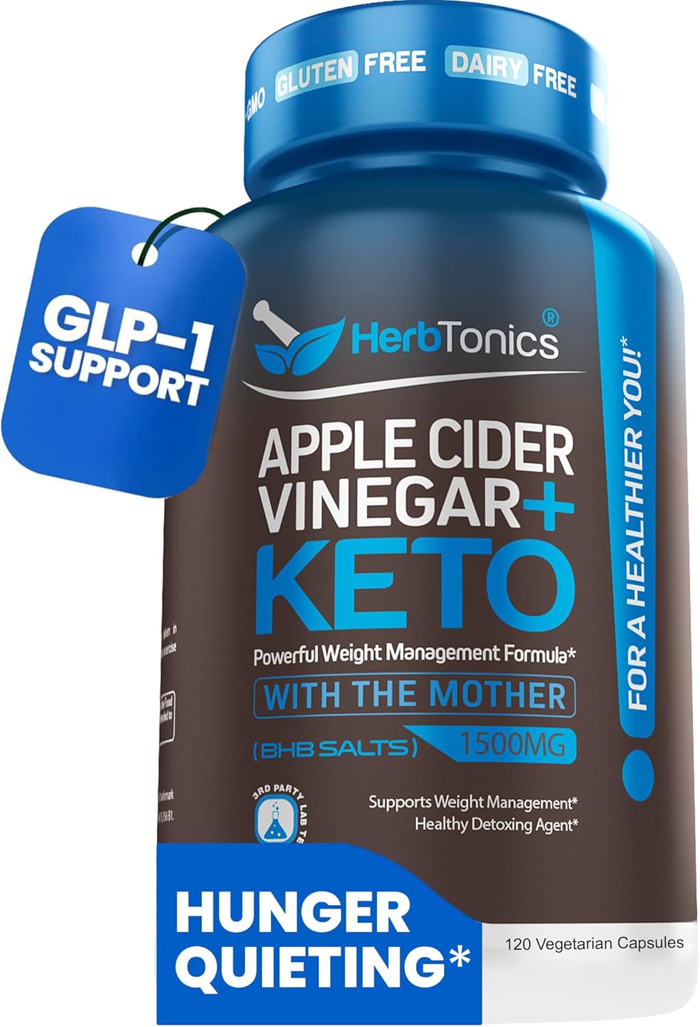 Herbtonics Apple Cider Vinegar + Keto BHB Capsules | GLP-1 Support for Appetite, Cravings & Weight Management | Metabolism Support with Satiety Support | 120 Capsules – 2 Month Supply