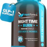 Herbtonics Night Time Burn & Sleep Complex Supports Overnight Metabolism, Stress Relief & Deep Sleep. Includes Melatonin, Valerian and Green Tea – Vegan Bedtime Weight Management (60 Capsules)