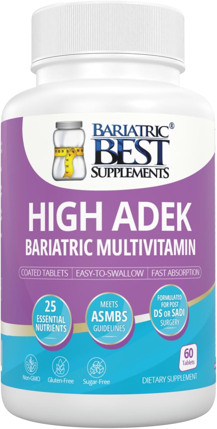 High ADEK Bariatric Multivitamin | DS, SADI & BPD/DS Surgery | Fat-Soluble Vitamins A D E K | 25 Essential Nutrients | ASMBS Compliant | Made in USA | 60 Tablets — 1 Month Supply