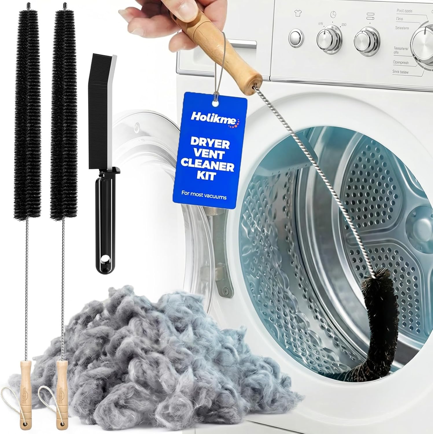 Holikme Dryer Vent Cleaner Kit, 3 Pieces Dryer Lint Brush- Household Supplies 304 Stainless Steel Cleaning Brush Home Essentials Crevice Brush for Lint Trap