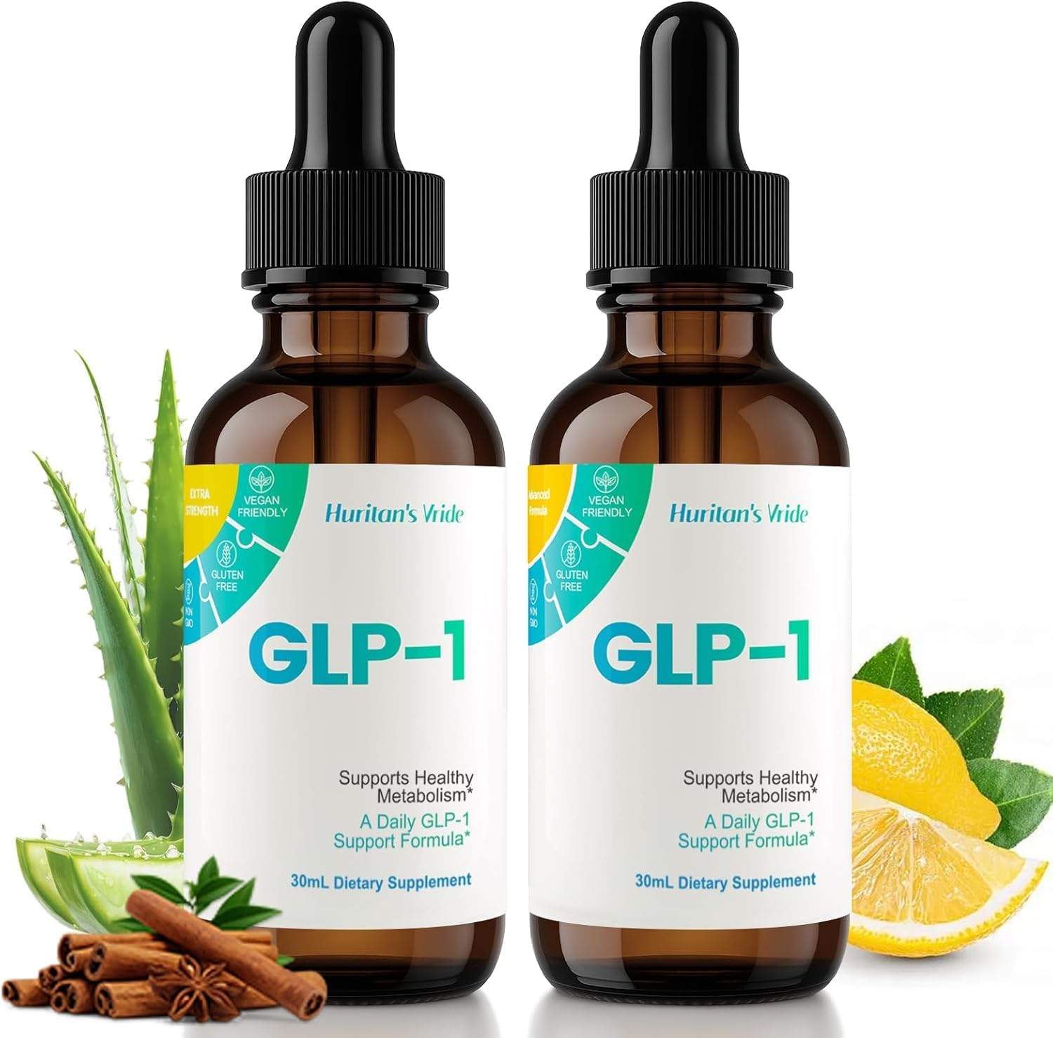 Huritan’s Vride GLP-1 Drops for Women & Men – Premium GLP-1 Supplement with Berberine, Cinnamon, Green Tea Extract & Bromelain for Daily Wellness & GLP1 for Weight Loss Support – 2 Pack