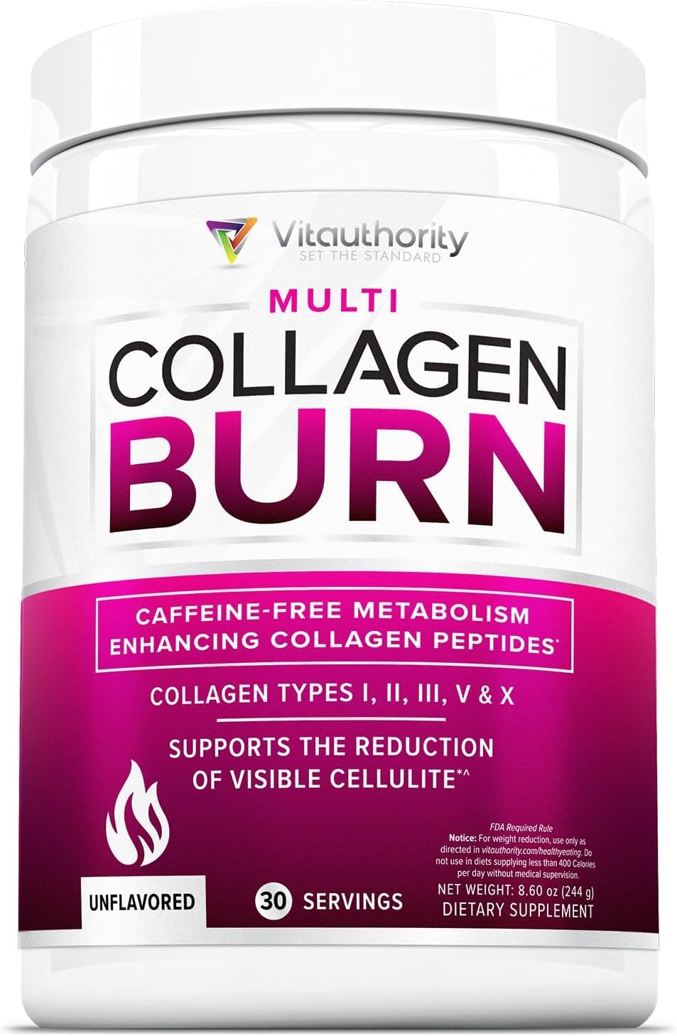 Hydrolyzed Collagen Powder for Weight Loss – Burn Ultimate Beauty Complex Multi Peptides Powder for Women with Types I II III V and X for Fat Burning Support Unflavored 30 Servings