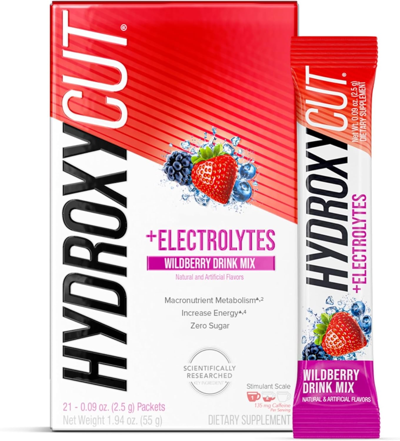 Hydroxycut Drink Mix, Wildberry Blast – 21 Travel-Size Packets – Zero Calories, Zero Sugar – Boost Metabolism, Burn Calories, Increase Energy – for Women & Men
