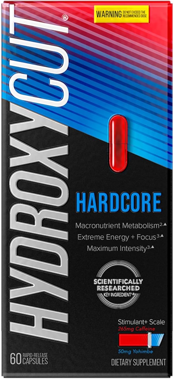Hydroxycut Hardcore – 60 Rapid-Release Capsules – Thermogenic Calorie Burn, Extreme Energy + Focus, Maximum Intensity – for Women & Men