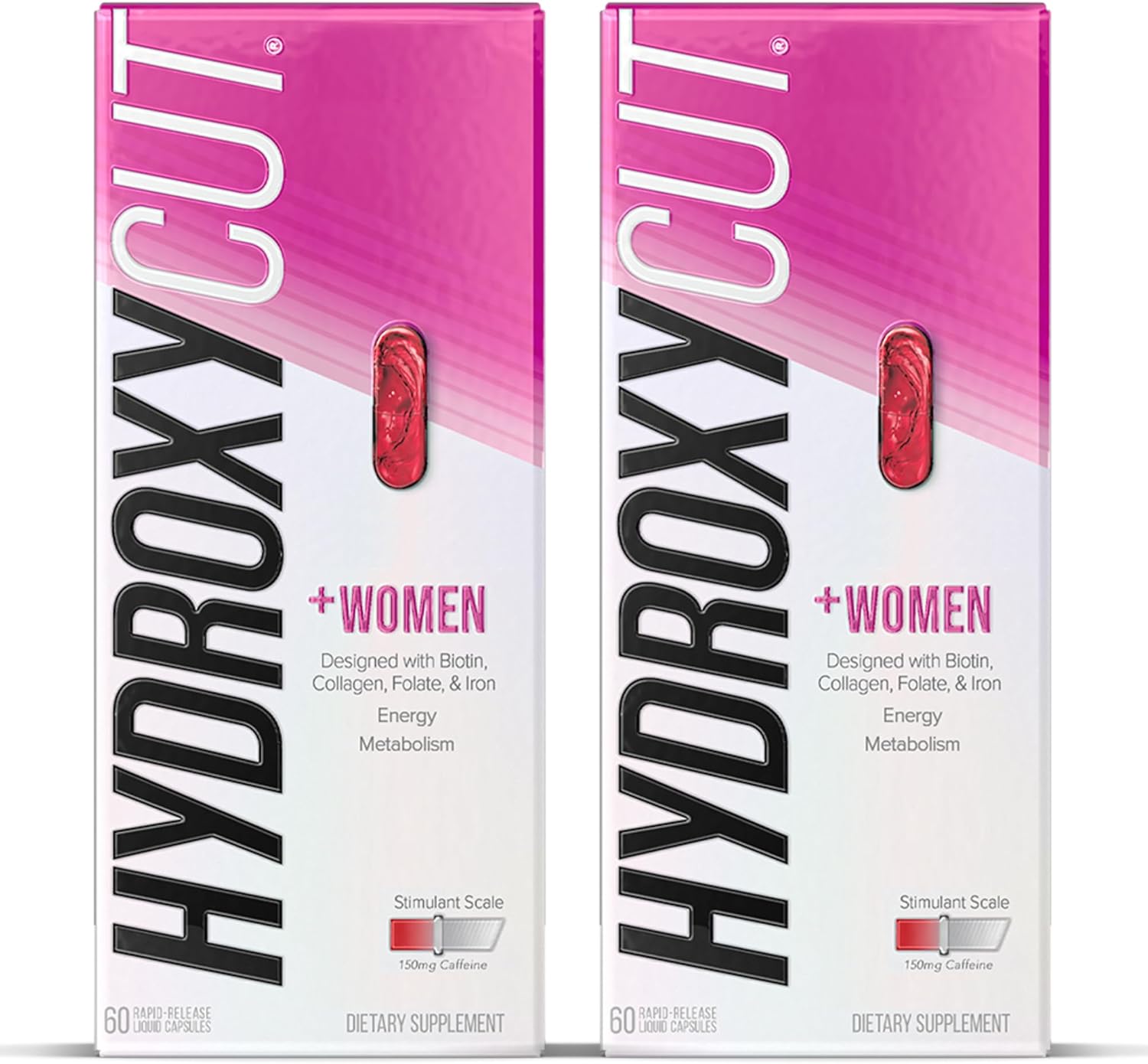 Hydroxycut +Women – 60 Rapid-Release Liquid Capsules, Pack of 2 – Includes Biotin, Collagen, Folate & Iron