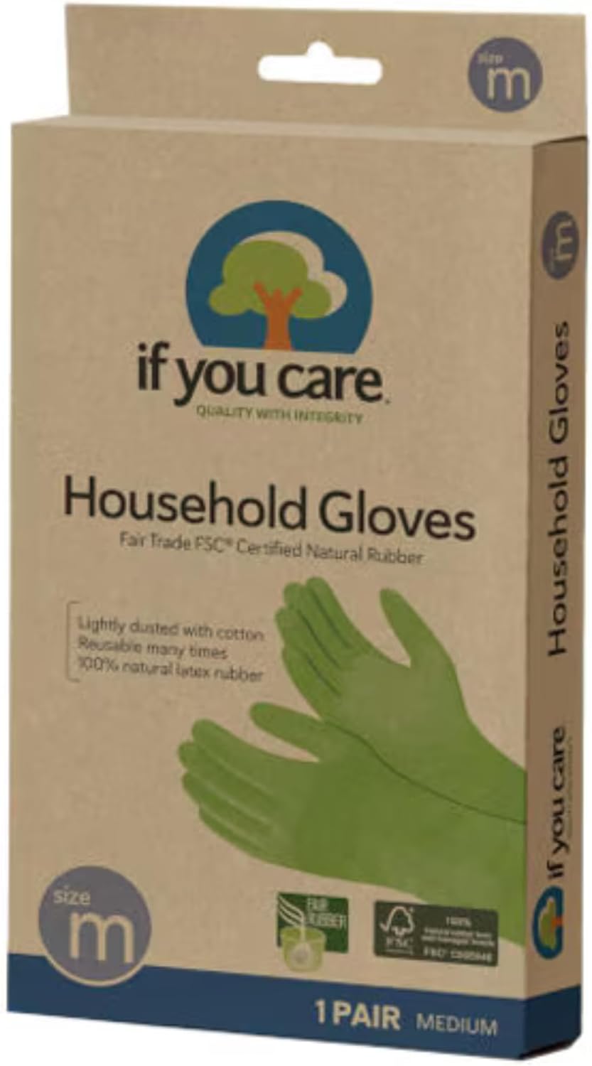 If You Care Medium Cotton Flock Lined Household Gloves – Durable, Reusable, Fair Trade Rubber – 1 Pair