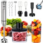Immersion 8 in 1 Hand Blender 25 Speed & Turbo Mode Handheld Blenders Electric Sitck Blender with Beaker Chopper Milk Frother Frother Grinder and Mixer