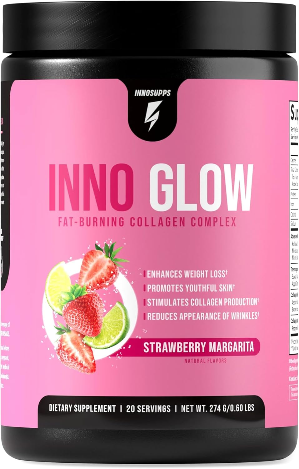 InnoGlow Multi Collagen Peptides Powder for Weight Loss – Thermogenic Fat Burner and Anti Aging Collagen Powder for Women – Hair, Skin, Nails, Joint Support – 20 Servings (Strawberry Margarita)