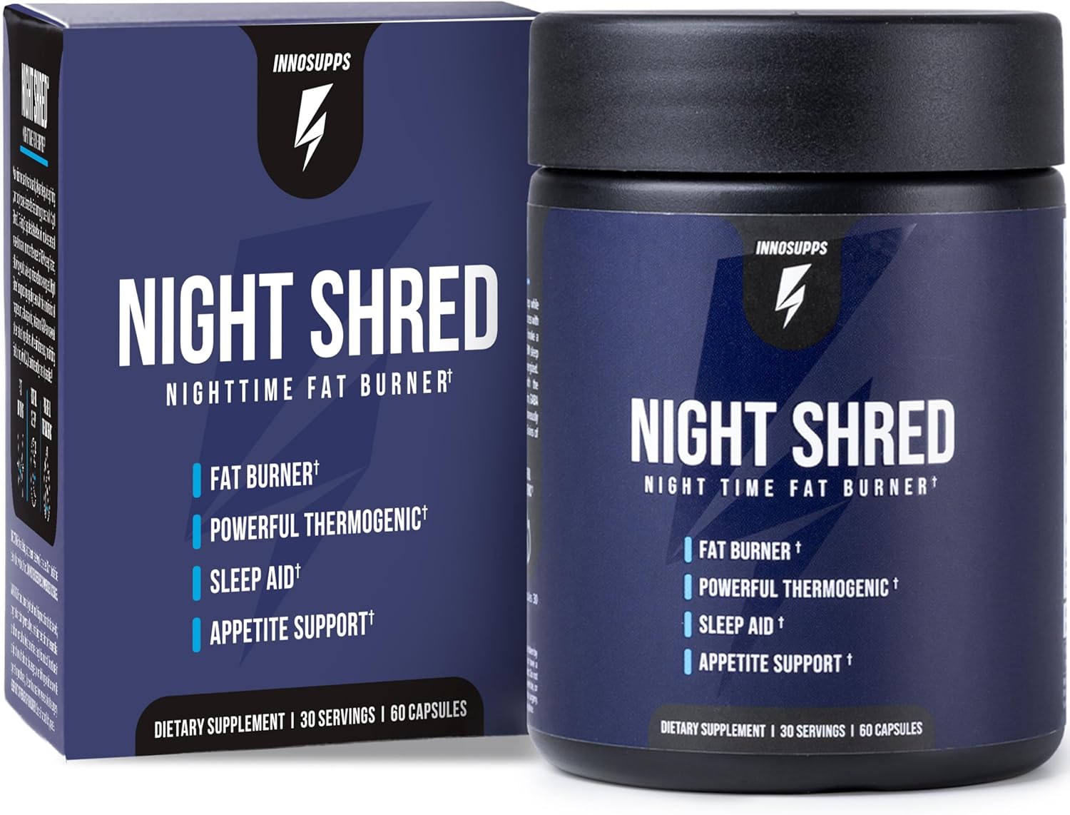 InnoSupps Night Shred Fat Burner and Natural Sleep Support | Ashwaganda, 5-HTP, CLA, Melatonin | Appetite Suppressant | Weight Loss Support Nighttime Fat Burning (60 Vegetarian Capsules)