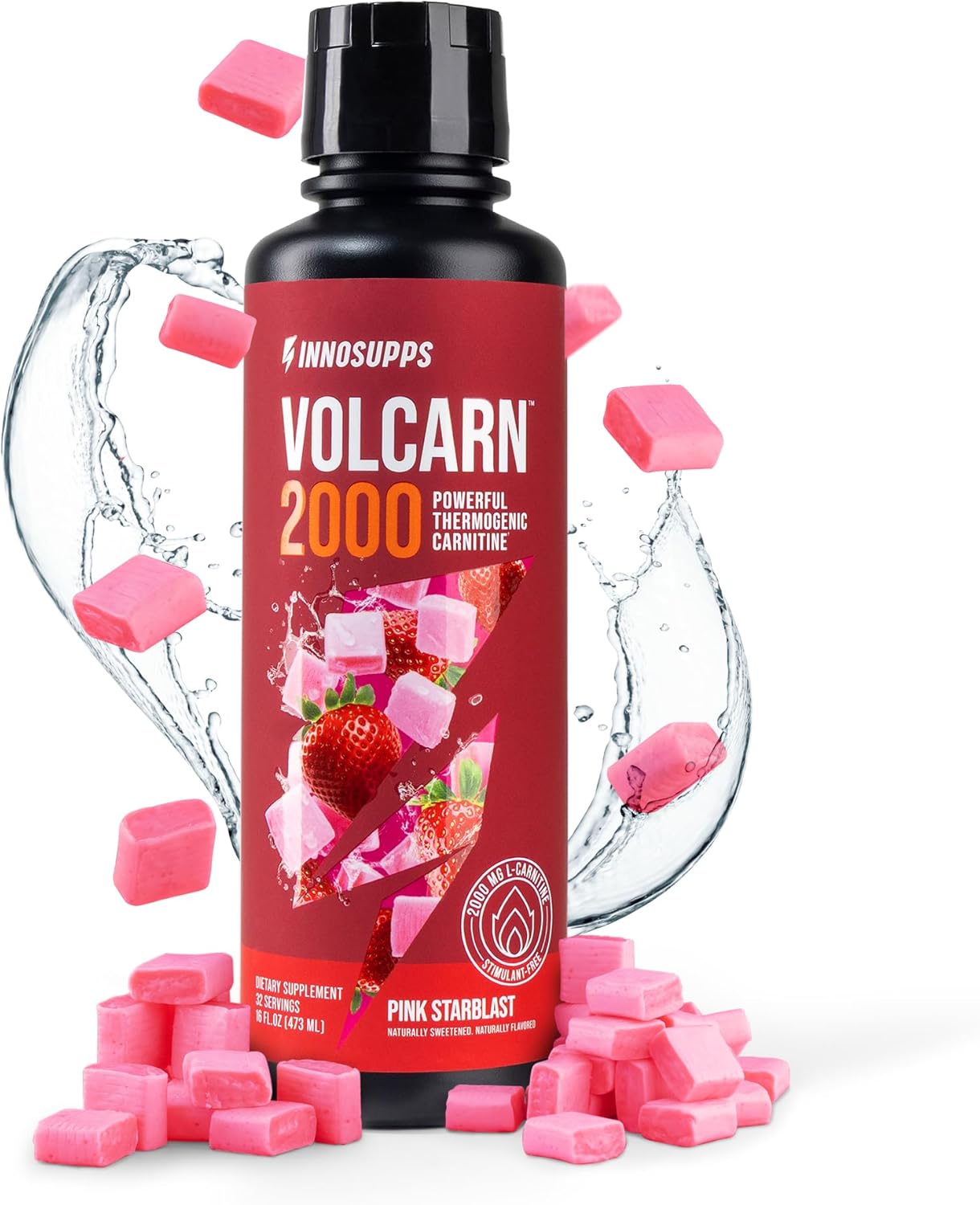 InnoSupps Volcarn 2000 – L-CARNITINE Pre-Workout Advanced Energy Liquid ATP Enhancer w/GBEEC Boosts Energy, Enhances Focus, Cognition & Supports Fat Metabolism, 32 Servings – Pink Starblast Flavor