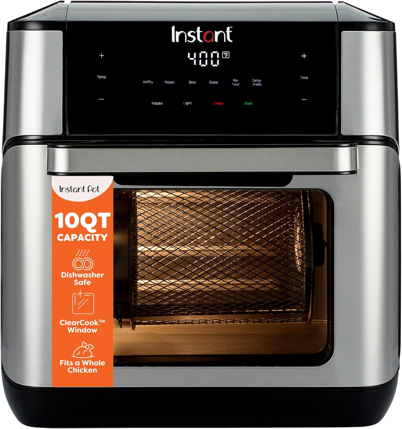 Instant Pot 10QT Air Fryer, 7-in-1 Functions with EvenCrisp Technology that Crisps, Broils, Bakes, Roasts, Dehydrates, Reheats & Rotisseries, Includes over 100 In-App Recipes, Stainless Steel