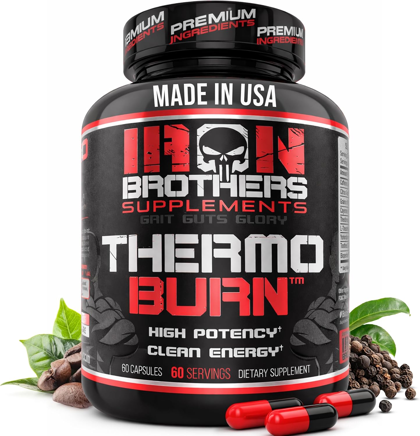 Iron Brothers Thermo Burn Hardcore Fat Burner – High Stim Thermogenic with Yohimbine HCl, Grains of Paradise & Caffeine – Metabolism Booster & Appetite Control – 60 Capsules