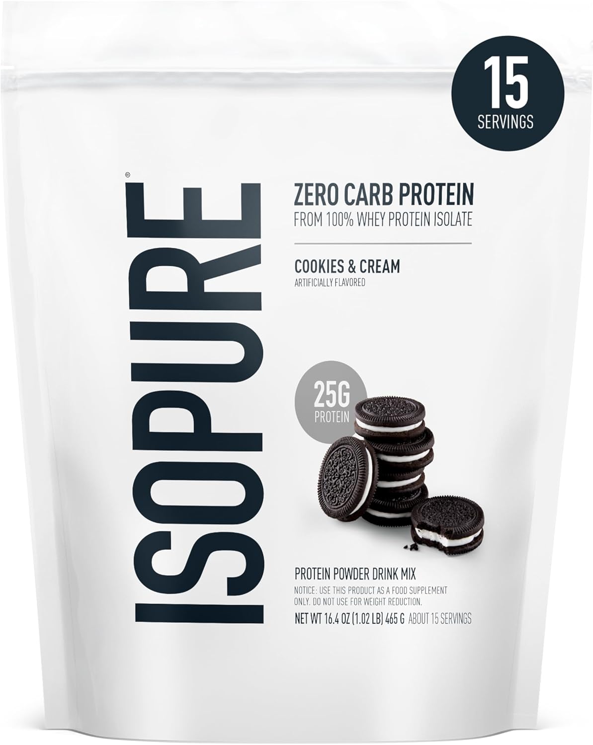 Isopure Zero Carb 100% Pure Whey Isolate Protein Powder, Gluten Free, With Vitamins, Cookies & Cream, 25g Protein Per Serving, 1 Lb, 15 Servings (Packaging May Vary)