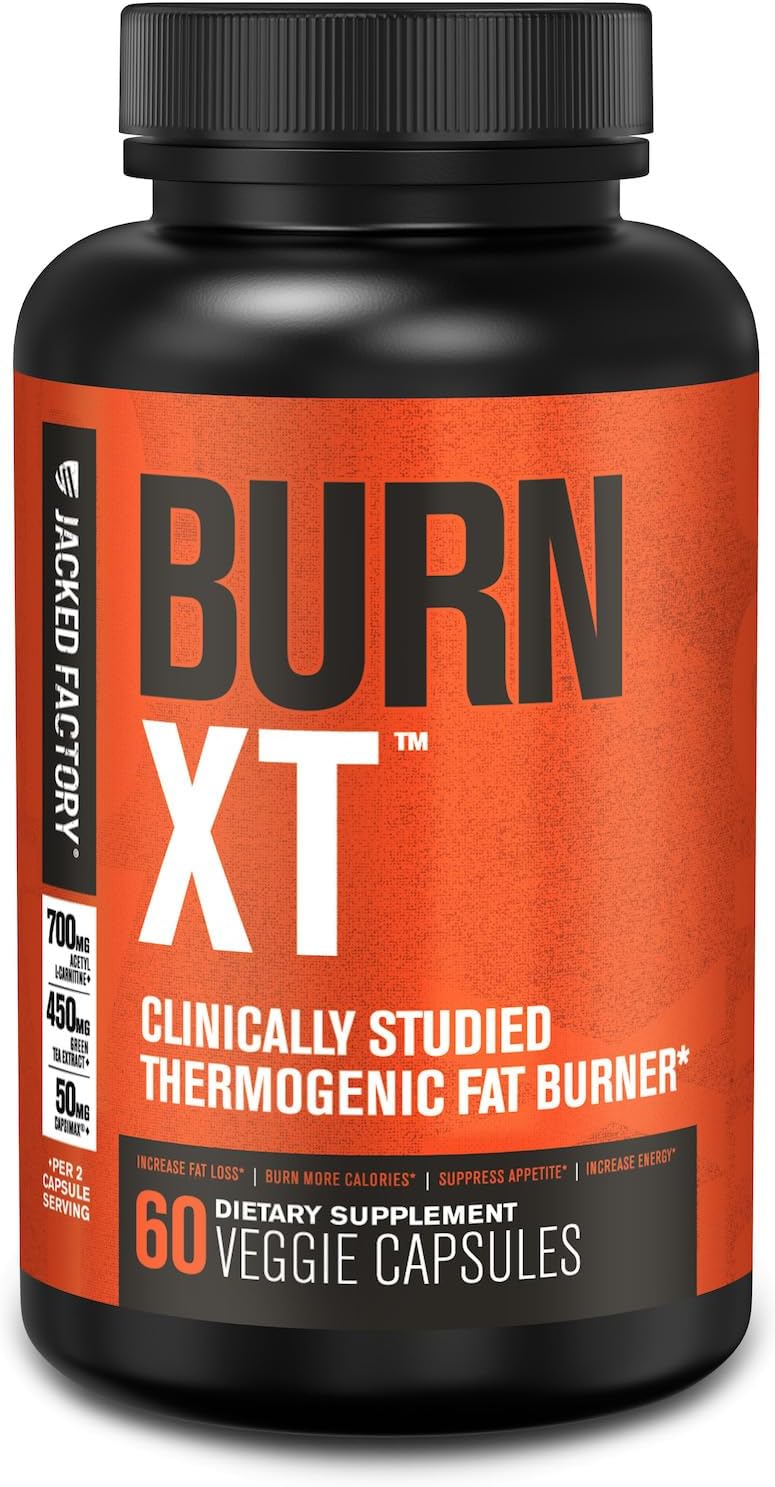 Jacked Factory Burn-XT Clinically Studied Fat Burner & Weight Loss Supplement – Appetite Suppressant & Energy Booster – with Acetyl L-Carnitine, Green Tea Extract and More – 60 Natural Diet Pills
