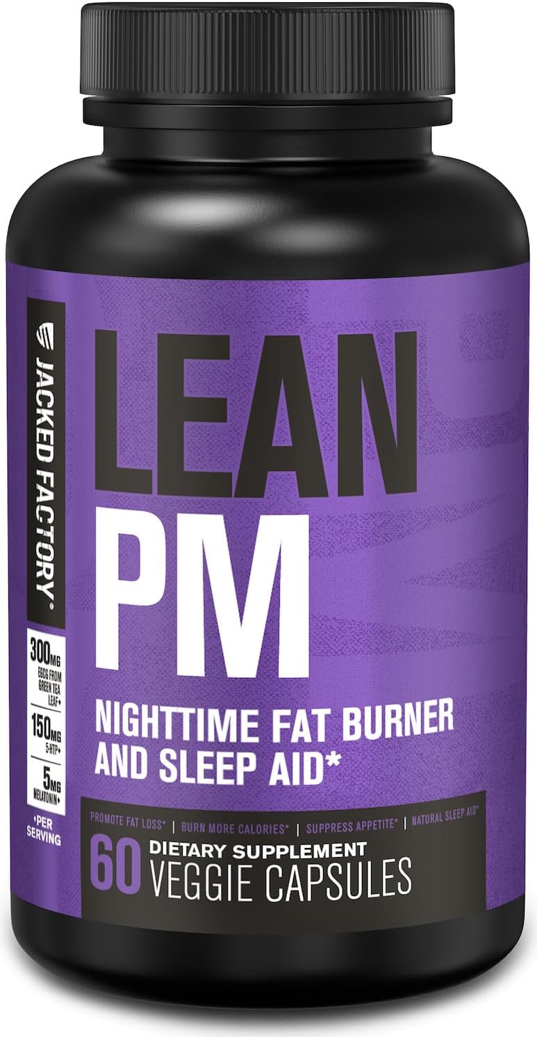 Jacked Factory Lean PM Night Time Fat Burner, Sleep Aid Supplement, & Appetite Suppressant for Men and Women – 60 Stimulant-Free Veggie Weight Loss Diet Pills
