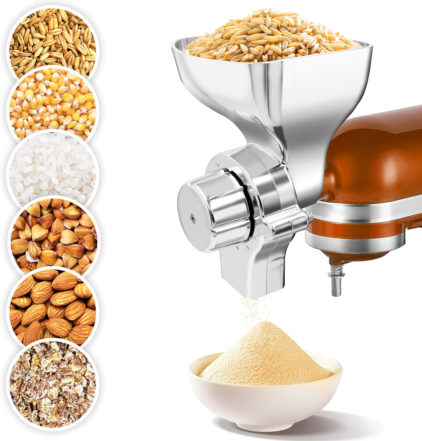 Jooke Metal Grain Mill Attachment for KitchenAid Stand Mixer,Flour Mill Wheat Grinder for Kitchen Aid Accessories and Attachments,Fit Grinding Non-Oily Dry Grains Wheat,Coffee Beans,Corn,Oats