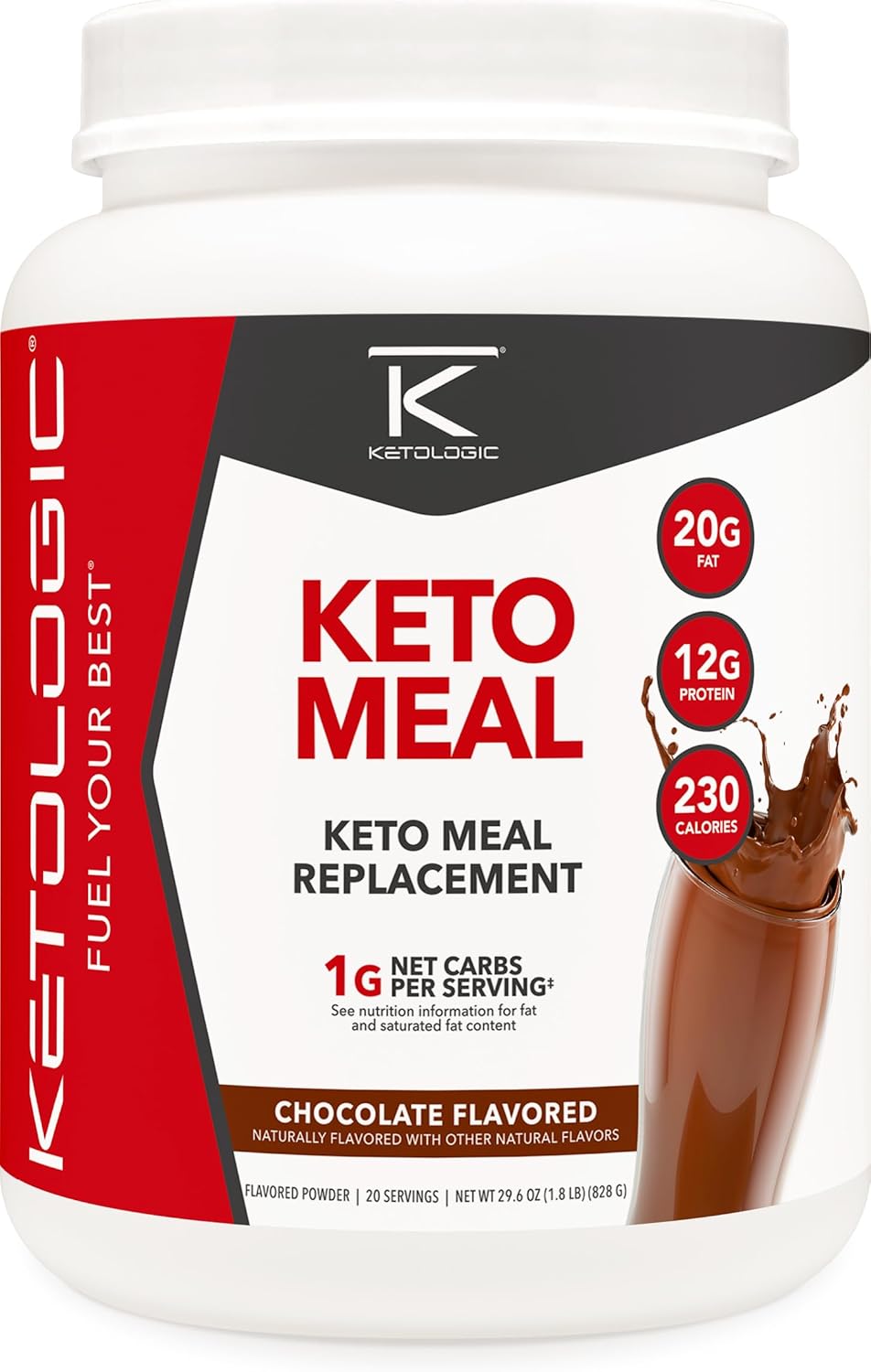 KetoLogic Keto Meal Replacement Shake Powder for Optimal Results + MCT Oil + Grass-Fed Whey – Perfectly Formulated Macros for Ketosis – 20 Servings – Chocolate