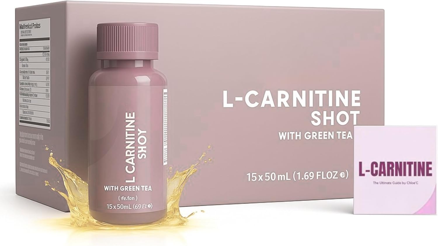 L-Carnitine Liquid Shots – 50mL (15pcs) – Energy Support, Metabolism Booster & Endurance – Drink Supplement with Green Tea & Vitamin B6