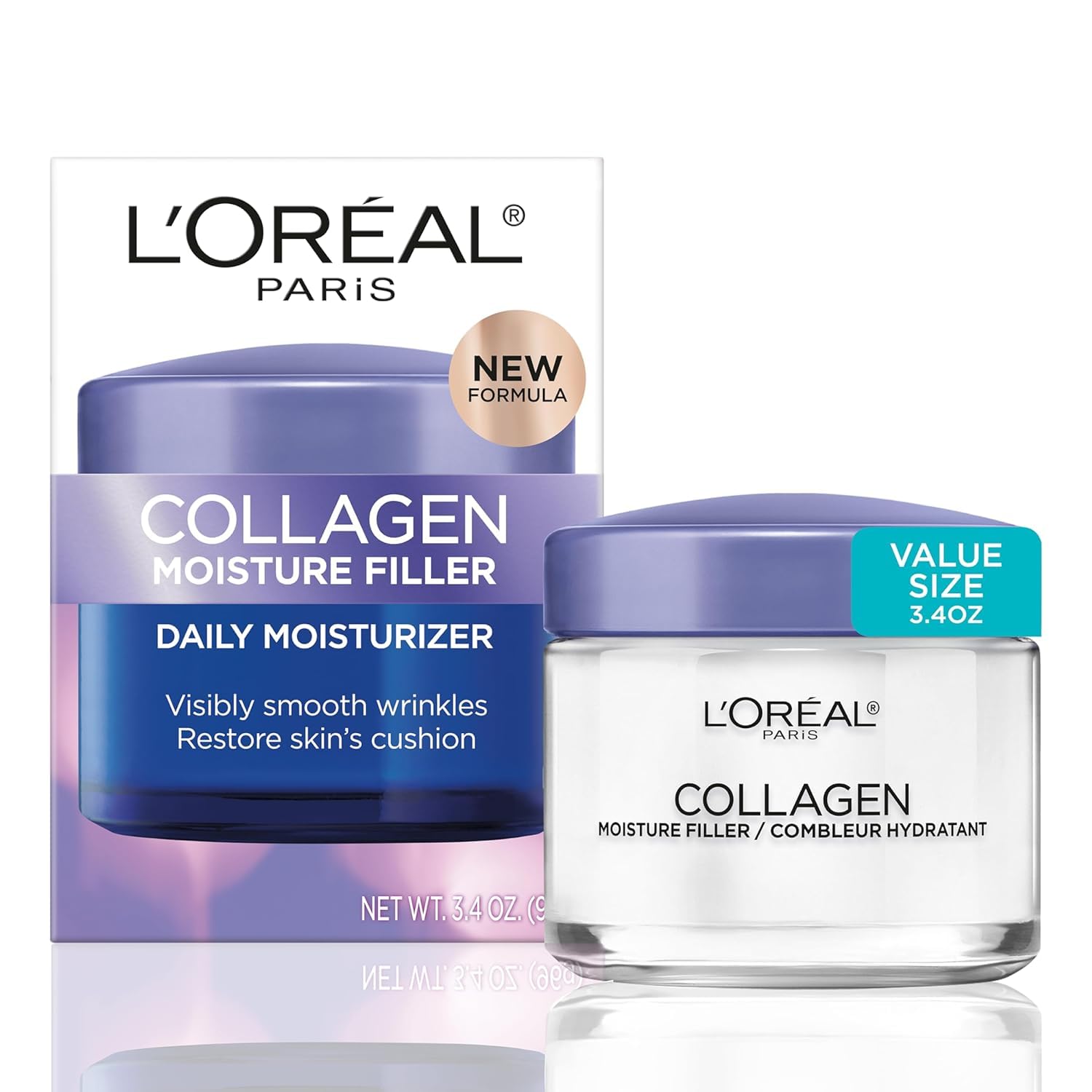 L’Oreal Paris Collagen Moisture Filler Face Cream, Anti-Aging Face Moisturizer, Non-Greasy Skin Care Formula For Up to 48HR Hydration, 3.4 Oz