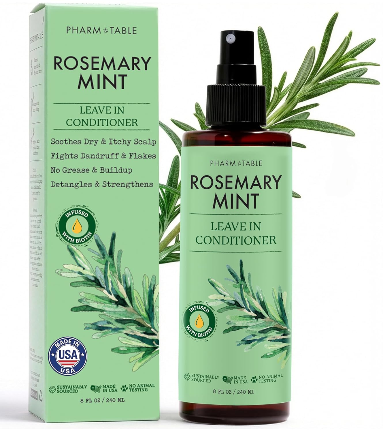 Leave In Conditioner Spray – Rosemary & Mint Scalp Treatment – Anti-Dandruff and Dry & Itchy Scalp treatment, Hydrating & Medicated Formula for Psoriasis and Scalp Care – Detangles & Nourishes Hair.