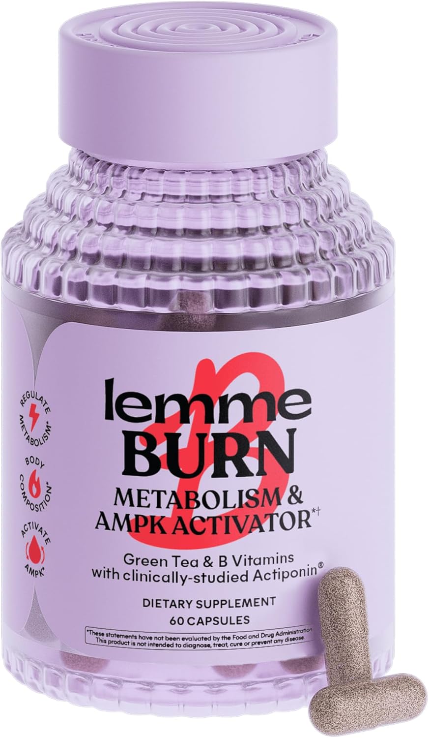 Lemme Burn – Metabolism, Belly Fat Burning + AMPK Activating Supplement for Men & Women w/Clinically Studied Actiponin Gynostemma, Green Tea Extract, Vitamins B6 & B12 – Gluten Free, 60 Count