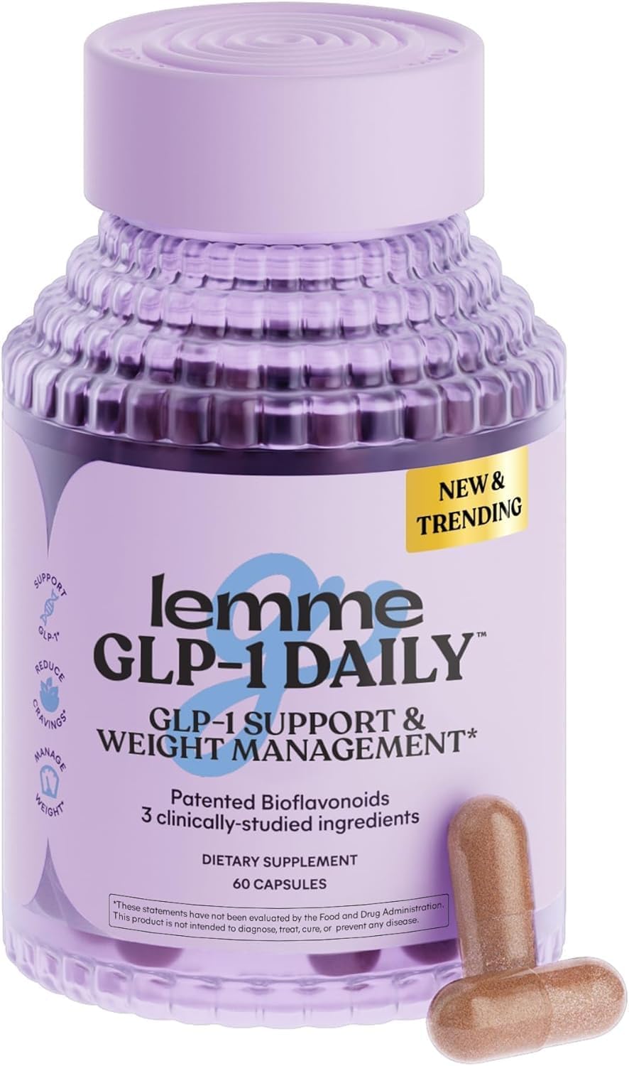 Lemme GLP-1 Daily Support, Clinically Studied Ingredients to Reduce Hunger & Cravings, Promote GLP-1 Production, Support Fat Loss and Weight Management, 1 Month Supply (60 Capsules)