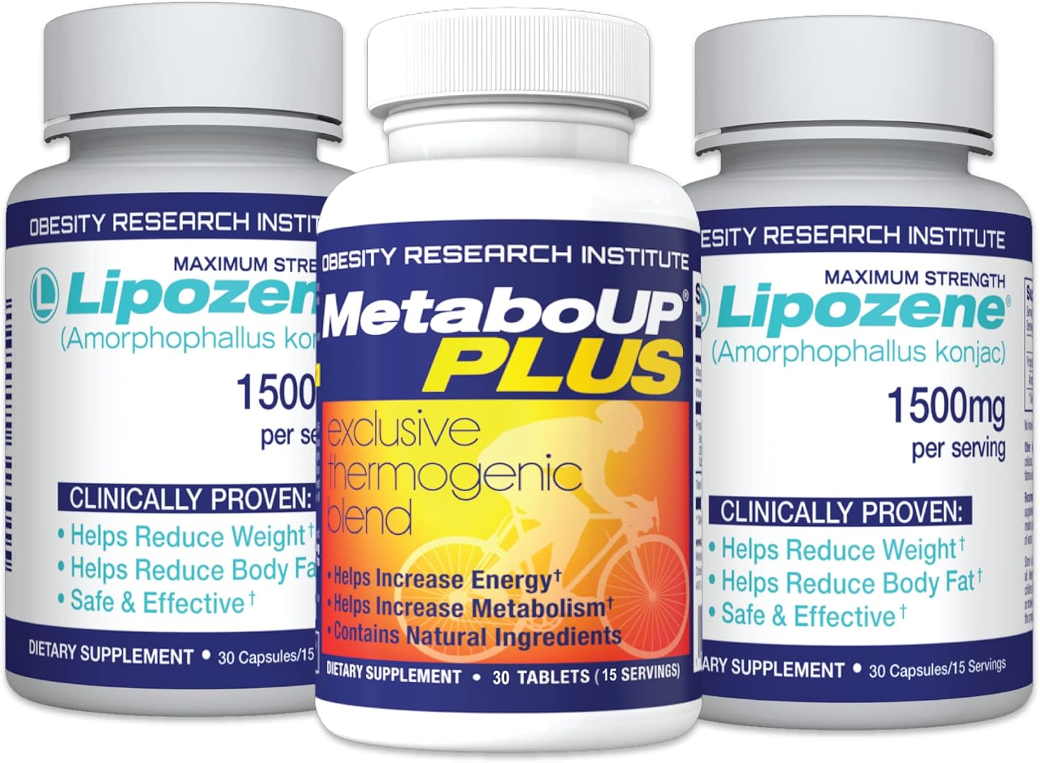 Lipozene Weight-Management Fiber Supplement, 2 Bottles (60 Capsules Total) + MetaboUP Plus 30ct | Non-Stimulant Glucomannan Formula