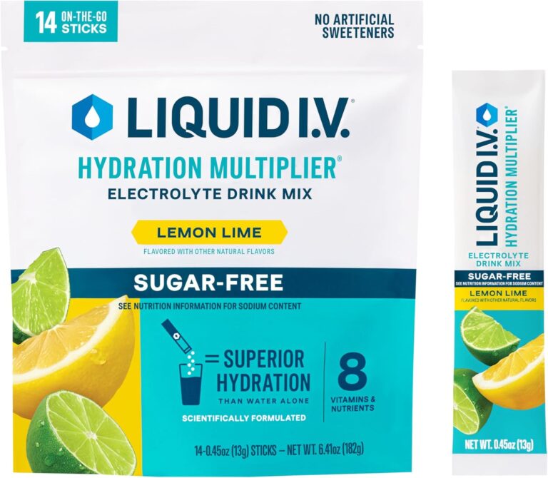 Liquid I.V. Hydration Multiplier Sugar-Free - Lemon Lime | Electrolyte Powder Drink Mix | 1 Pack (14 Servings)