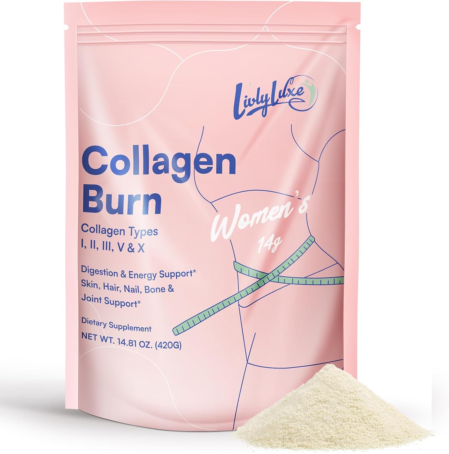 LivLyLuxe Collagen Burn Powder for Women – Weight Loss Supplements for Belly Fat Burning, Metabolism Booster, Designed for Effective and Healthier Fat Loss – 420g