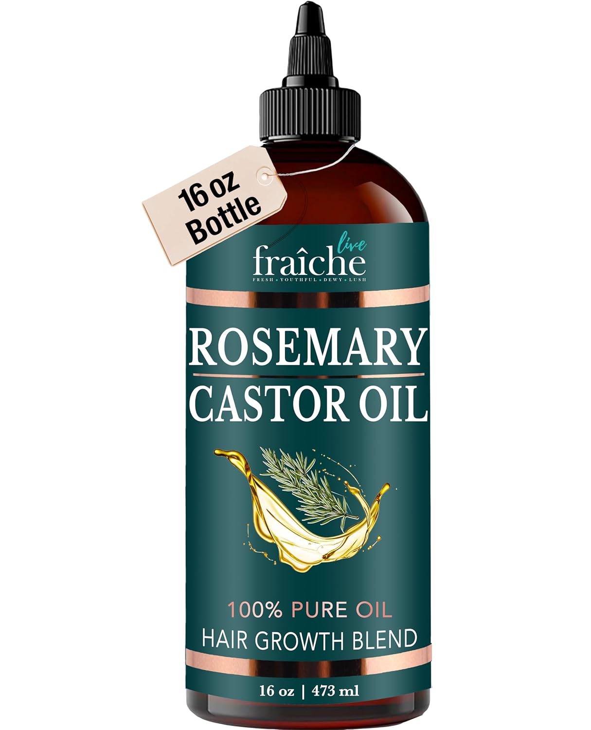 Live Fraiche Rosemary Castor Oil for Hair Growth 16oz – Rosemary Oil for Hair Growth and Thickening Pure Blend to Reduce Loss and Promote a Healthy Scalp