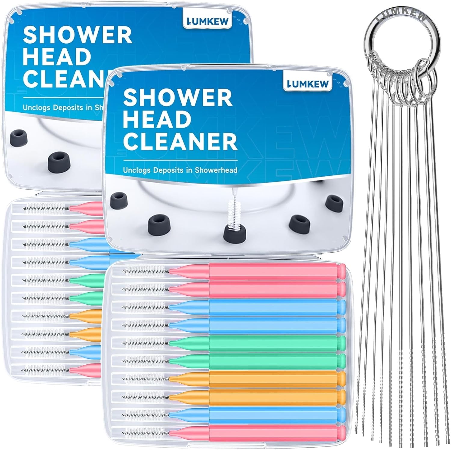 Lumkew Multiszie Shower Head Cleaner Tool, Shower Head Cleaning Brush for Small Hole Nozzle with Storage Boxes, Showerhead Cleaner Picks Unclogger for Household Bathroom, 30 Pcs