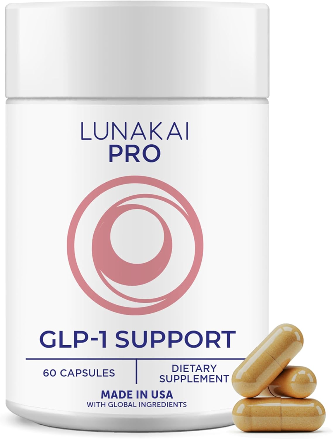 Lunakai PRO USA Made GLP-1 Supplement – Natural GLP 1 Support with Probiotics & Resveratrol – Supports Weight Management, Cravings & Metabolism, 60ct